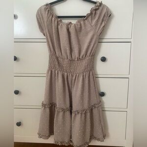 Faded Rise Polka Dotted Tan Small Mini Dress